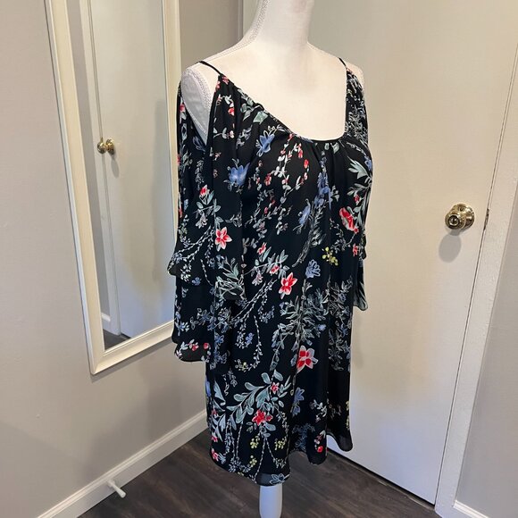 Parker Black Agave Floral Cold Shoulder Silk Mini Dress, Size Small - Picture 4 of 16